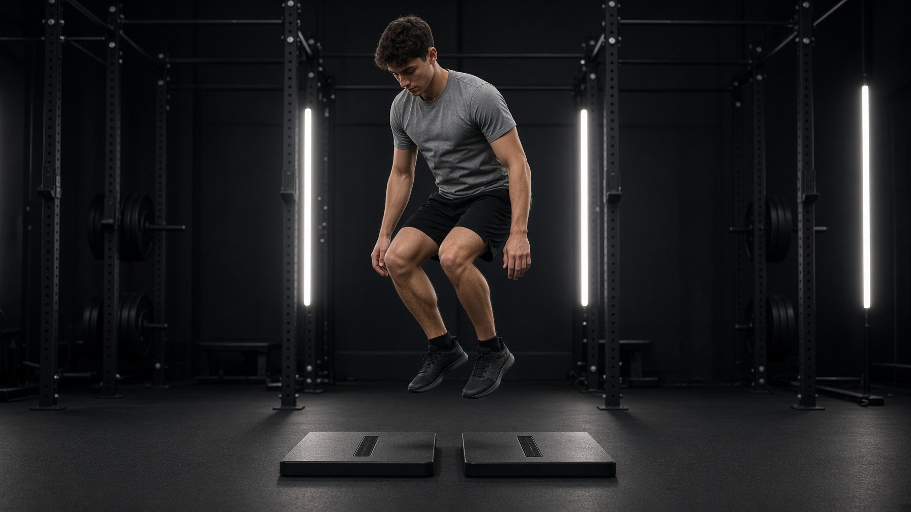 Athlete performing a countermovement jump on force plates