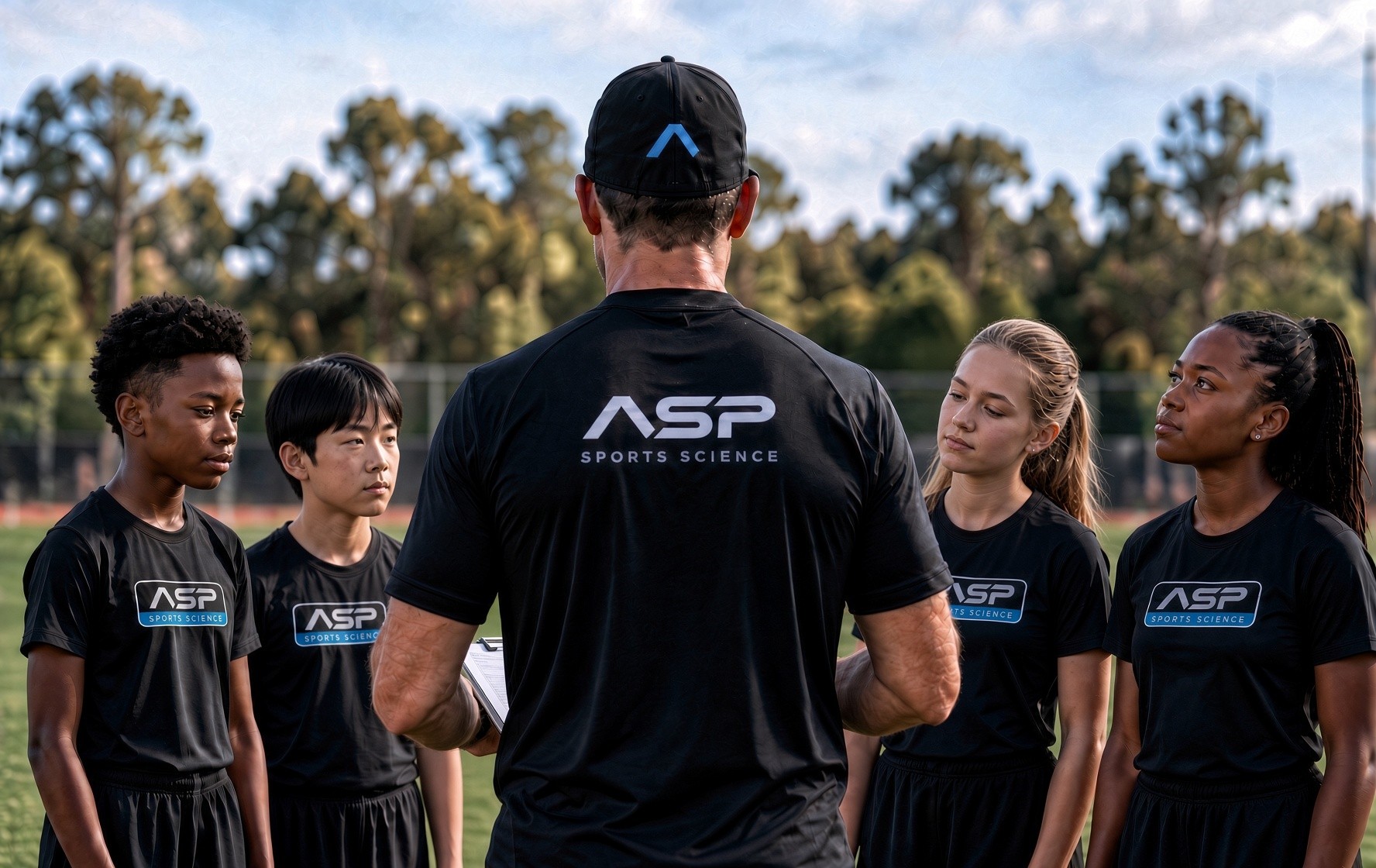 ASP coach with young athletes on the field