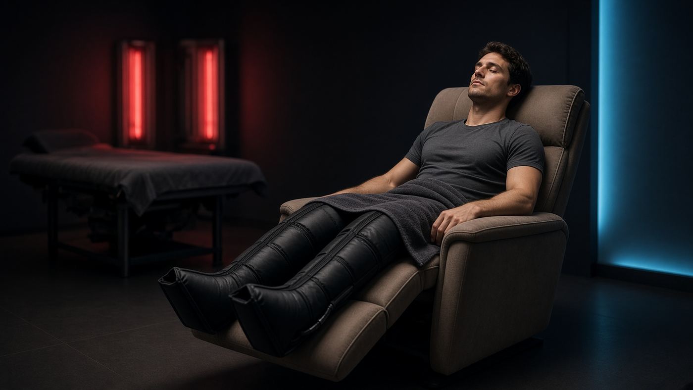 ASP Recovery Lounge with compression boots and treatment beds