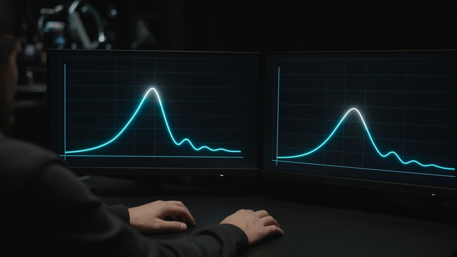 Two force-time curves compared on adjacent lab screens